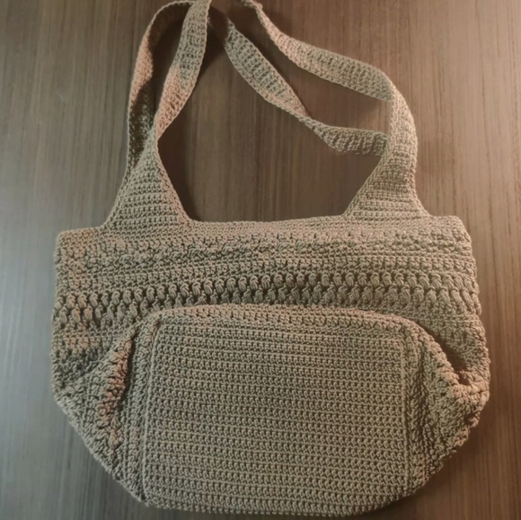 The Sak Crochet Knit Crossbody Bag Beige Boho Hobo Satchel Purse Zipper NWOT - Picture 2 of 6
